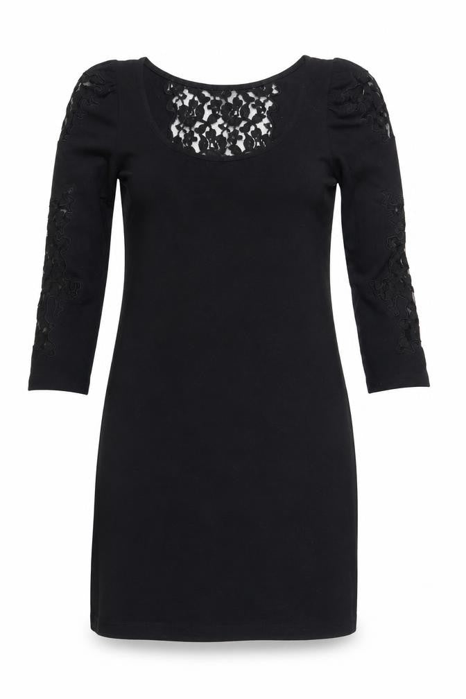 H&M Womens Black Cotton Mini Size M Boat Neck Pullover - Lace Detail