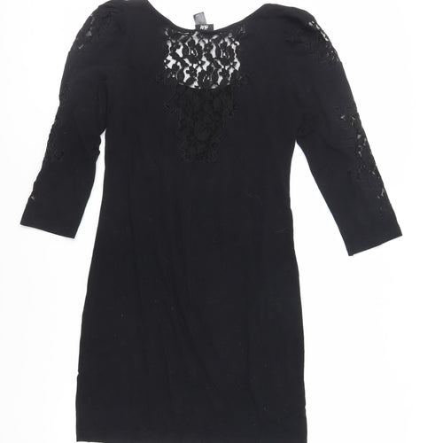 H&M Womens Black Cotton Mini Size M Boat Neck Pullover - Lace Detail