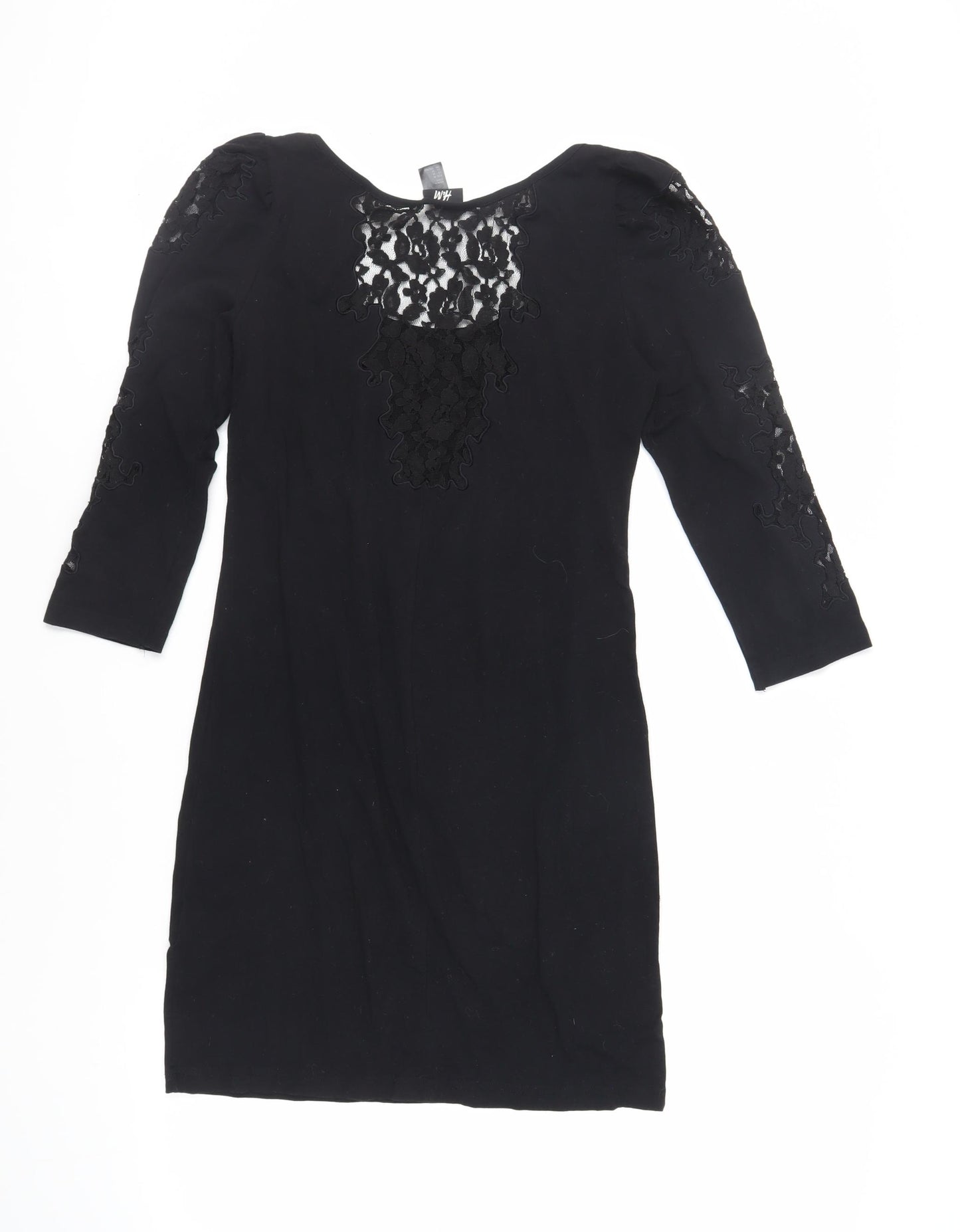 H&M Womens Black Cotton Mini Size M Boat Neck Pullover - Lace Detail