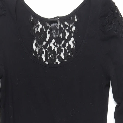 H&M Womens Black Cotton Mini Size M Boat Neck Pullover - Lace Detail