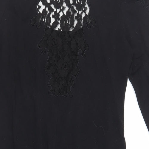 H&M Womens Black Cotton Mini Size M Boat Neck Pullover - Lace Detail