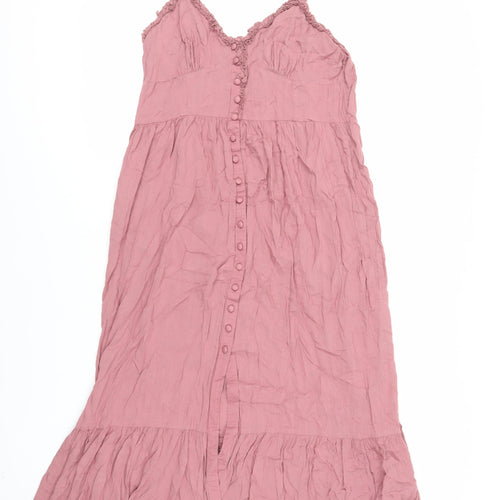 Patrons of Peace Womens Pink Viscose Slip Dress Size S V-Neck Button