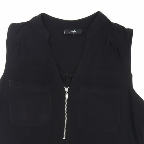 Wallis Womens Black Polyester Basic Blouse Size S V-Neck