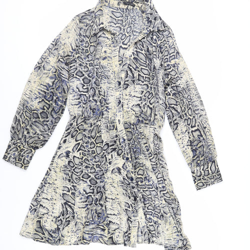 Zara Womens Grey Animal Print Polyester Shirt Dress Size S Collared Button - Snakeskin Print