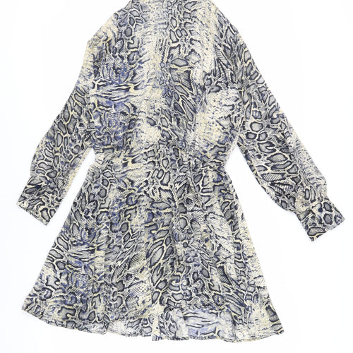 Zara Womens Grey Animal Print Polyester Shirt Dress Size S Collared Button - Snakeskin Print