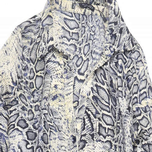 Zara Womens Grey Animal Print Polyester Shirt Dress Size S Collared Button - Snakeskin Print