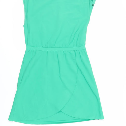 H&M Womens Green Polyester Shift Size 6 Boat Neck Button