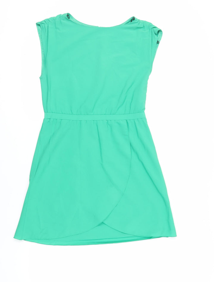 H&M Womens Green Polyester Shift Size 6 Boat Neck Button