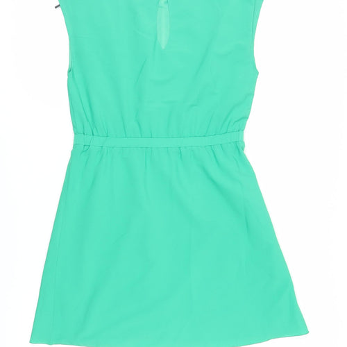 H&M Womens Green Polyester Shift Size 6 Boat Neck Button