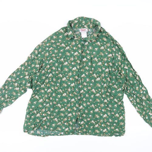 Woodpecker Womens Green Floral Viscose Basic Button-Up Size 20 Collared - Size 20-22