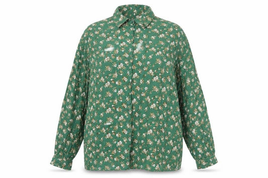 Front view of Woodpecker women’s green floral viscose basic button-up, size UK 20, collared -, size UK 20-22