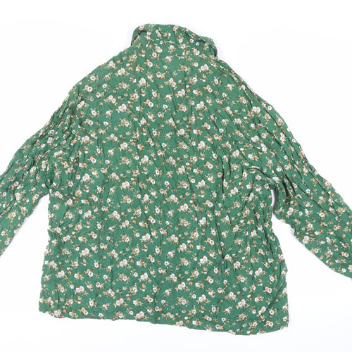 Woodpecker Womens Green Floral Viscose Basic Button-Up Size 20 Collared - Size 20-22