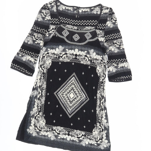 NEXT Womens Black Paisley Viscose Shift Size 12 Square Neck Pullover