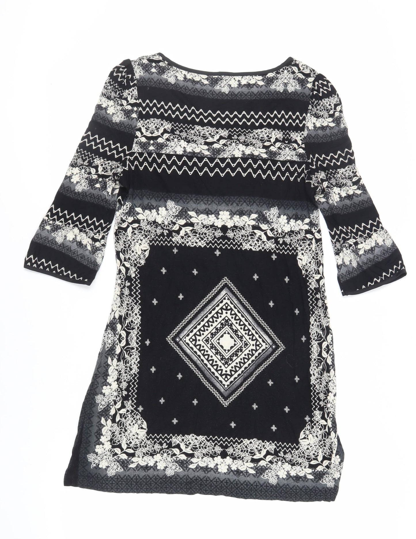 NEXT Womens Black Paisley Viscose Shift Size 12 Square Neck Pullover