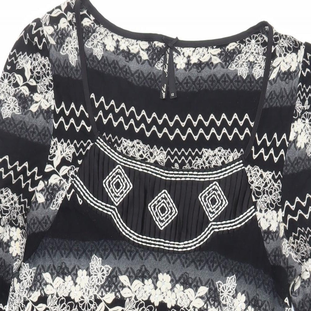 NEXT Womens Black Paisley Viscose Shift Size 12 Square Neck Pullover