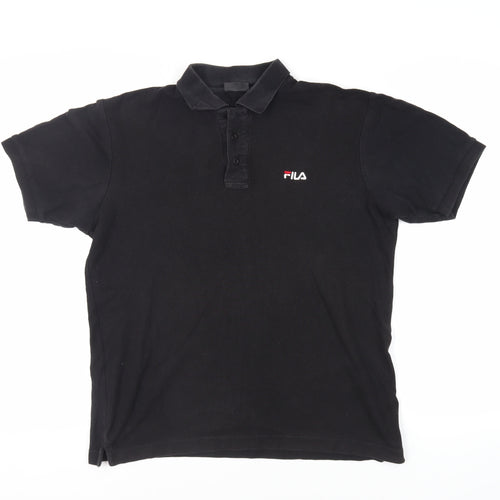 FILA Mens Black Cotton Polo Size L Collared Button - Logo