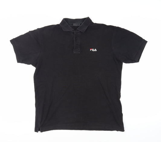 FILA Mens Black Cotton Polo Size L Collared Button - Logo