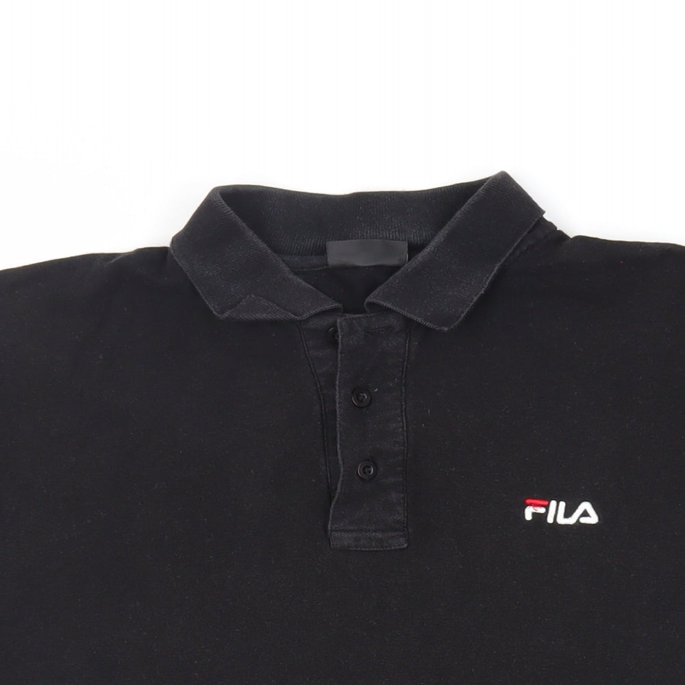 FILA Mens Black Cotton Polo Size L Collared Button - Logo