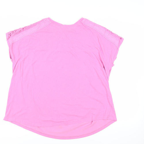 Yours Womens Pink Cotton Basic T-Shirt Size 22 Crew Neck - Crochet Detail