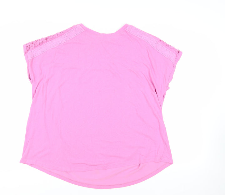 Yours Womens Pink Cotton Basic T-Shirt Size 22 Crew Neck - Crochet Detail