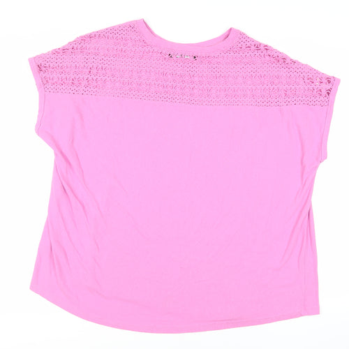 Yours Womens Pink Cotton Basic T-Shirt Size 22 Crew Neck - Crochet Detail