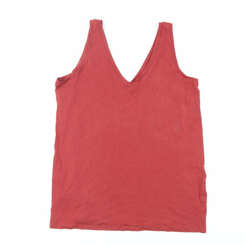 Marks and Spencer Womens Red Cotton Basic Tank Size 10 V-Neck