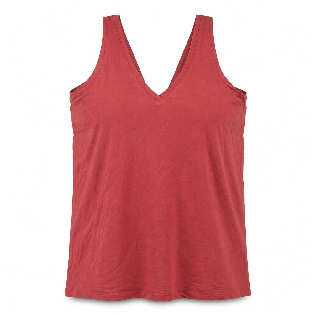 Front view of Marks & Spencer women’s red cotton basic tank, size UK 10, v-neck