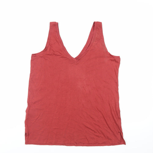 Marks and Spencer Womens Red Cotton Basic Tank Size 10 V-Neck
