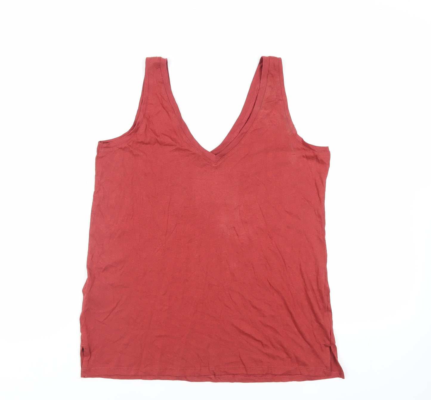 Marks and Spencer Womens Red Cotton Basic Tank Size 10 V-Neck