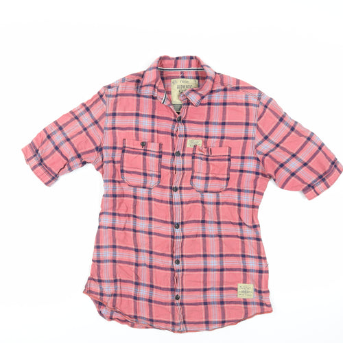 NEXT Mens Pink Plaid Cotton Button-Up Size S Collared Button