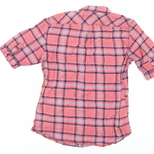 NEXT Mens Pink Plaid Cotton Button-Up Size S Collared Button