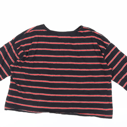 New Look Womens Black Striped Cotton Cropped T-Shirt Size 16 Crew Neck