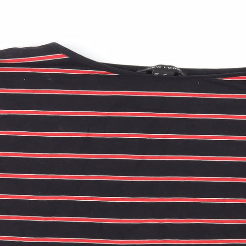 New Look Womens Black Striped Cotton Cropped T-Shirt Size 16 Crew Neck