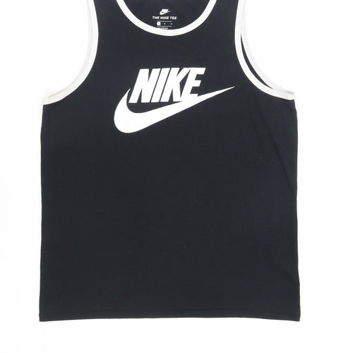 Nike Mens Black Polyester T-Shirt Size M Round Neck - Logo