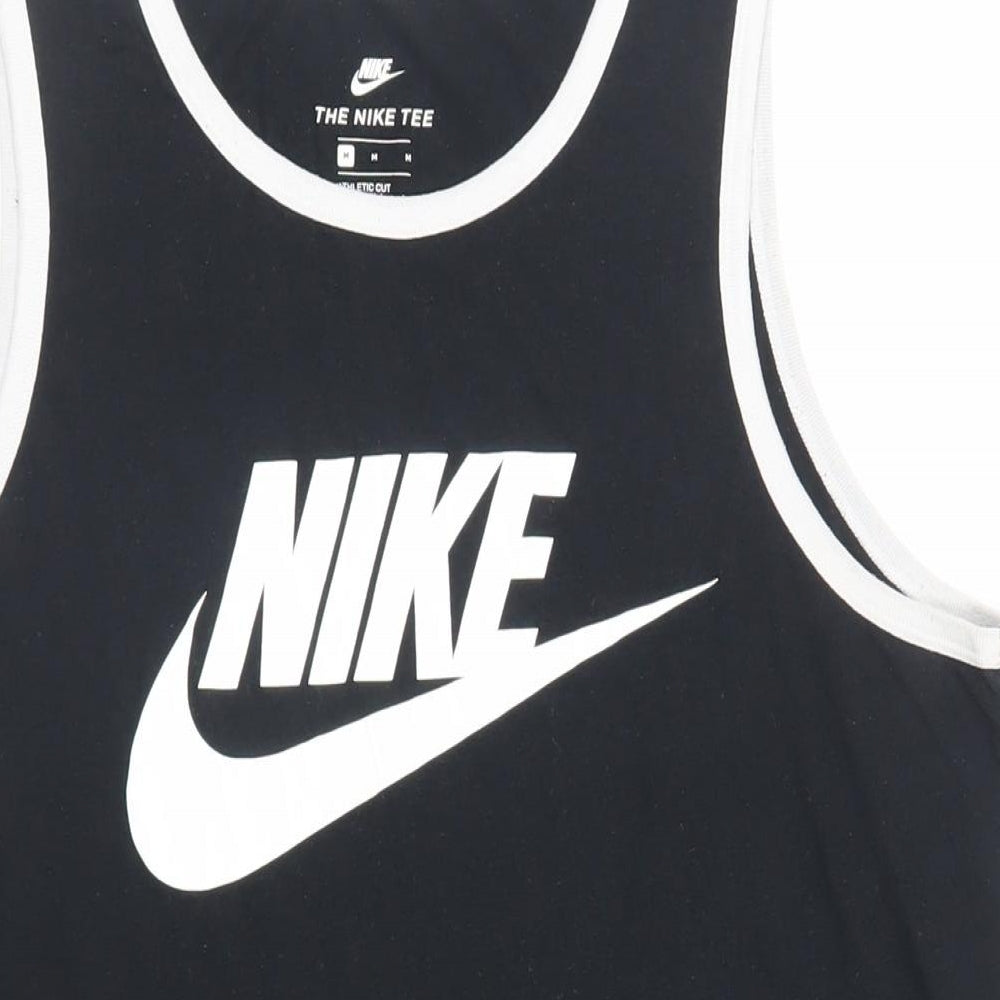 Nike Mens Black Polyester T-Shirt Size M Round Neck - Logo