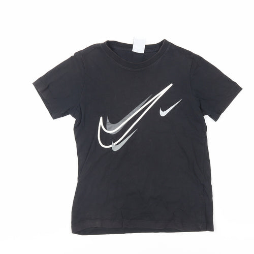 Nike Boys Black Cotton Pullover T-Shirt Size 8-9 Years Crew Neck Pullover - Logo