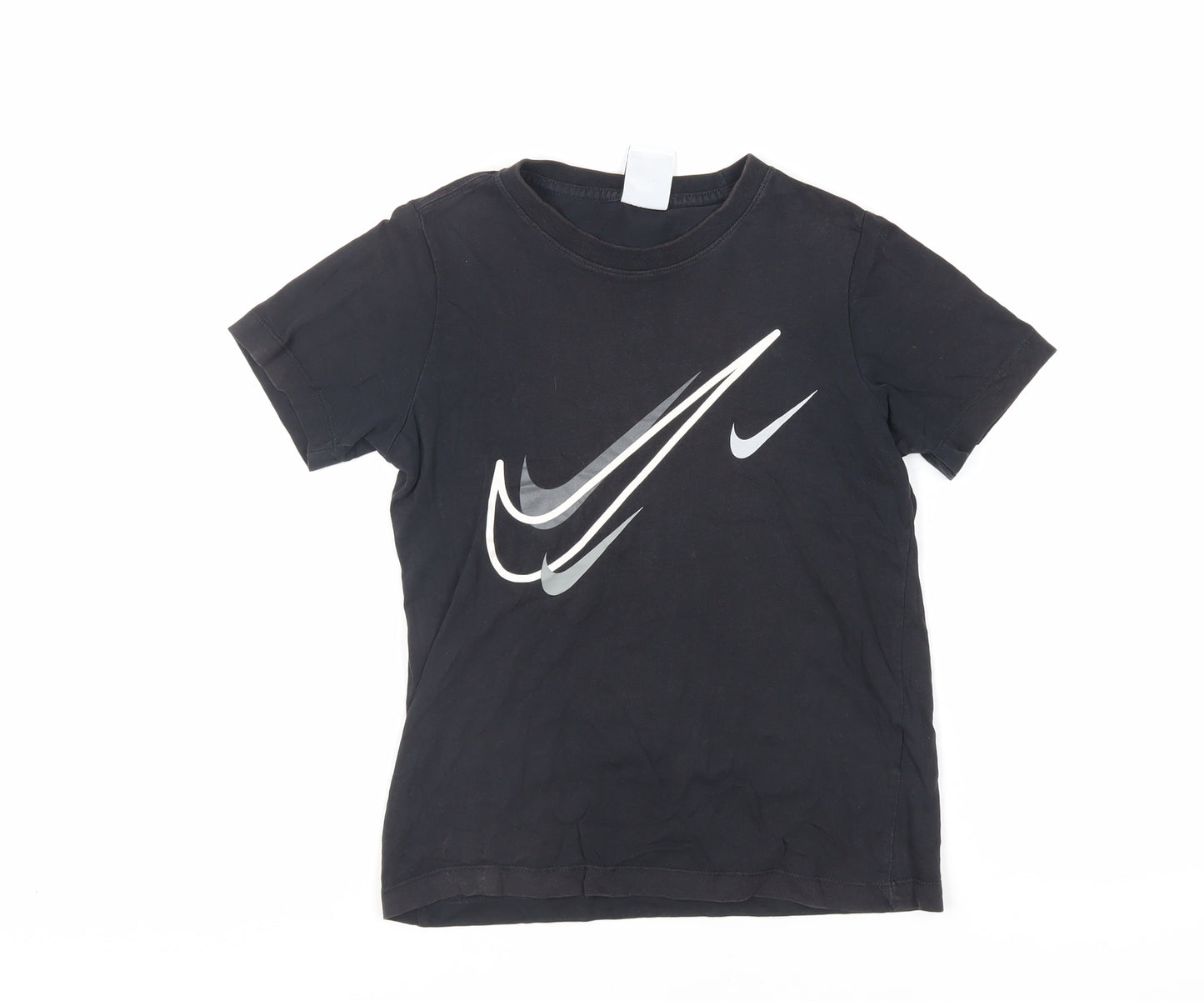 Nike Boys Black Cotton Pullover T-Shirt Size 8-9 Years Crew Neck Pullover - Logo