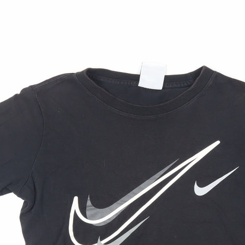 Nike Boys Black Cotton Pullover T-Shirt Size 8-9 Years Crew Neck Pullover - Logo