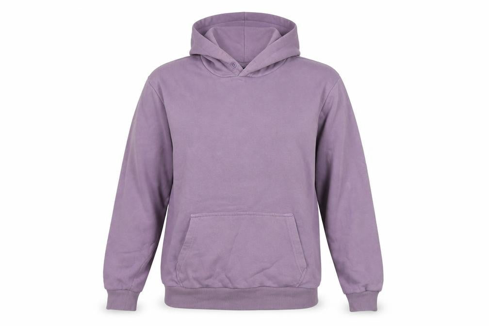 Front view of Only & Sons women’s purple cotton pullover hoodie, size L