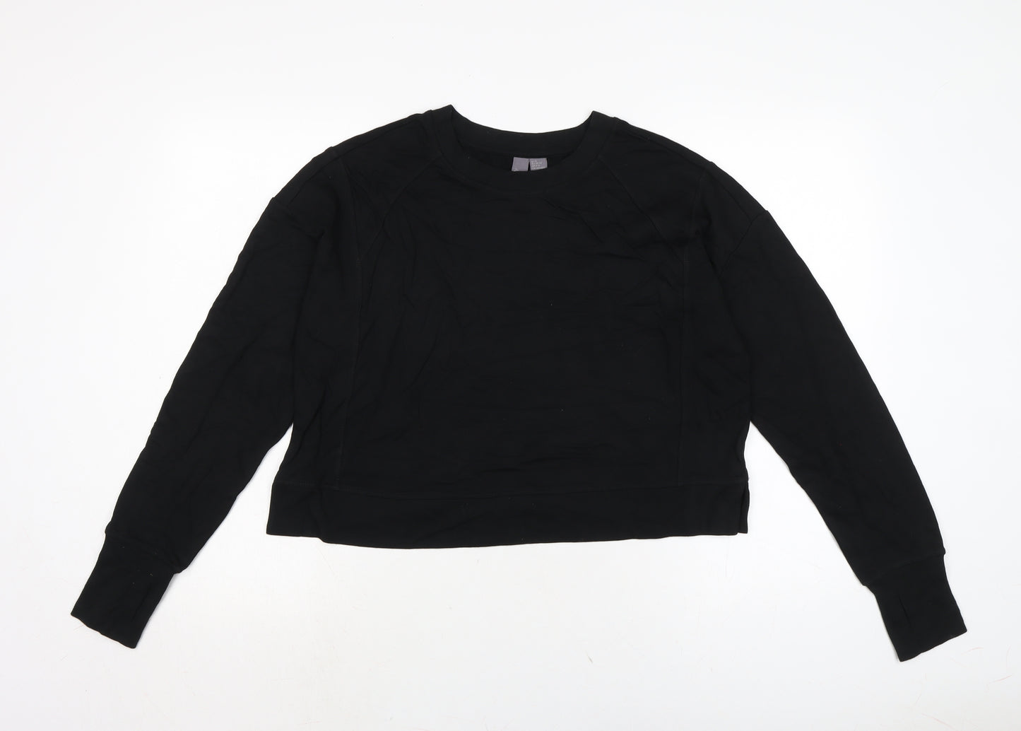 Sweaty Betty Womens Black Crew Neck Cotton Pullover Jumper Size S