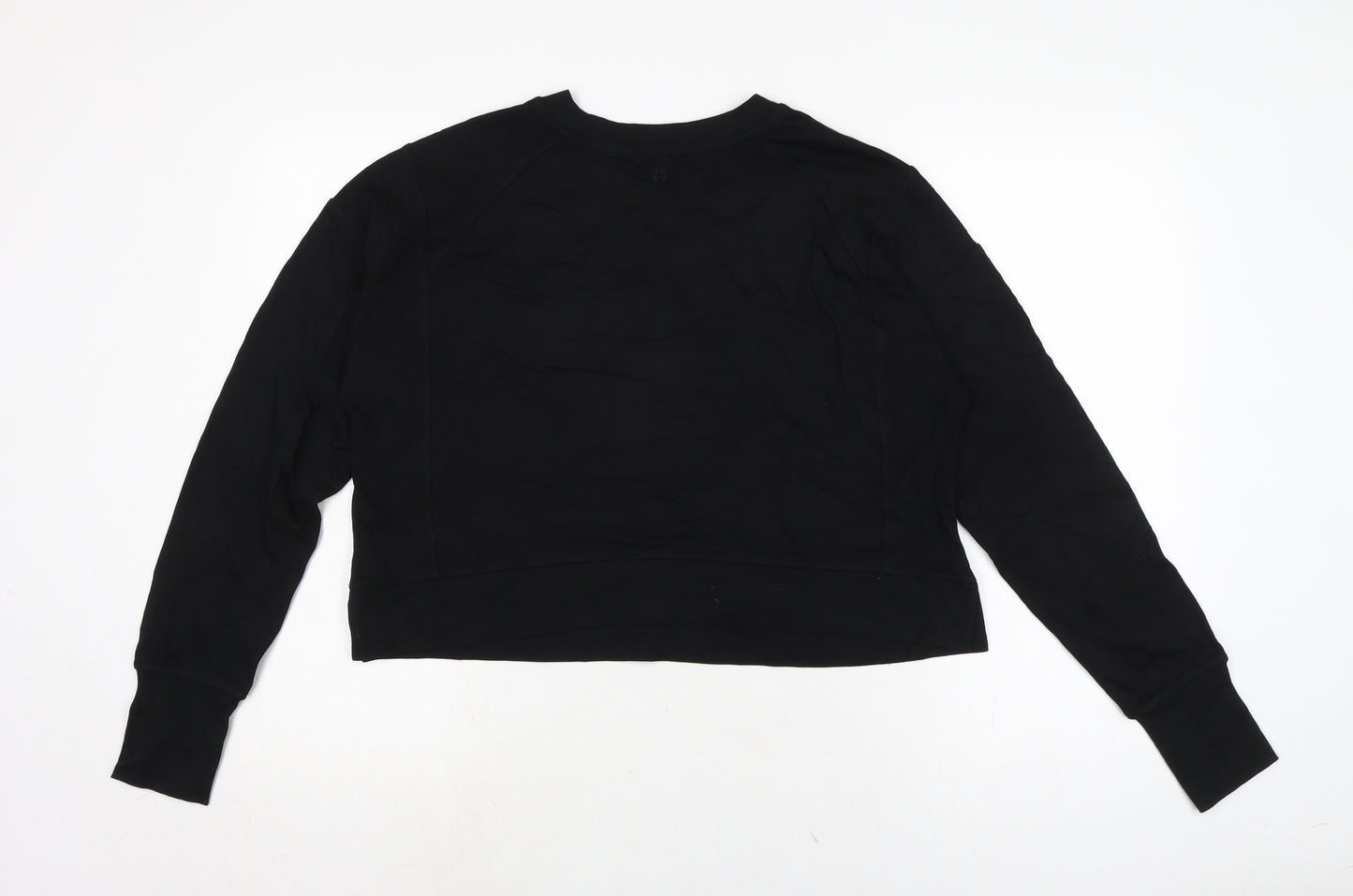 Sweaty Betty Womens Black Crew Neck Cotton Pullover Jumper Size S