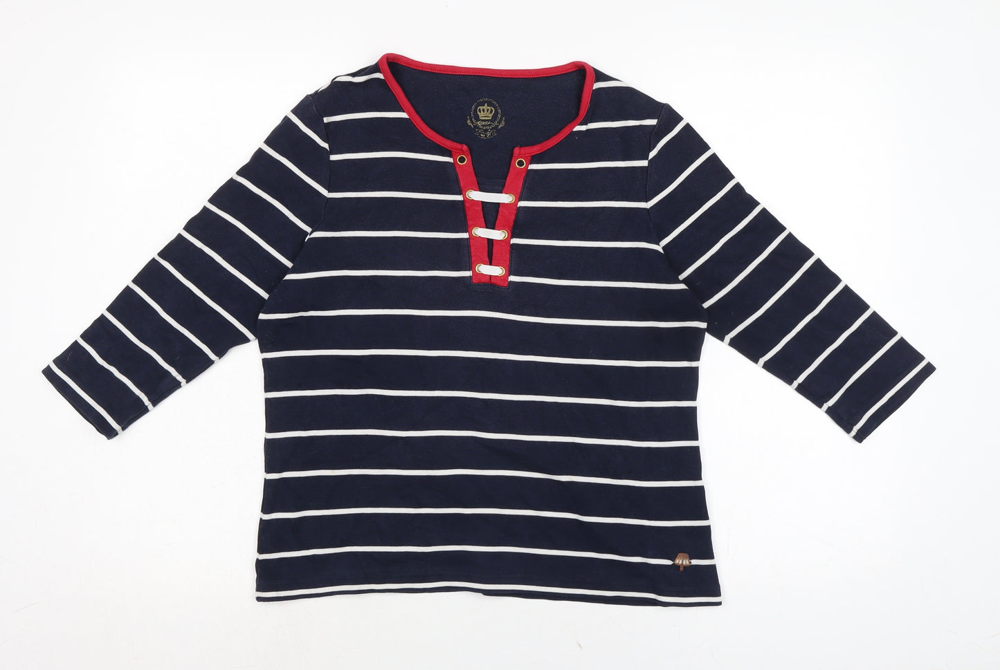 DASH Womens Blue Cotton Basic T-Shirt Size 14 Crew Neck