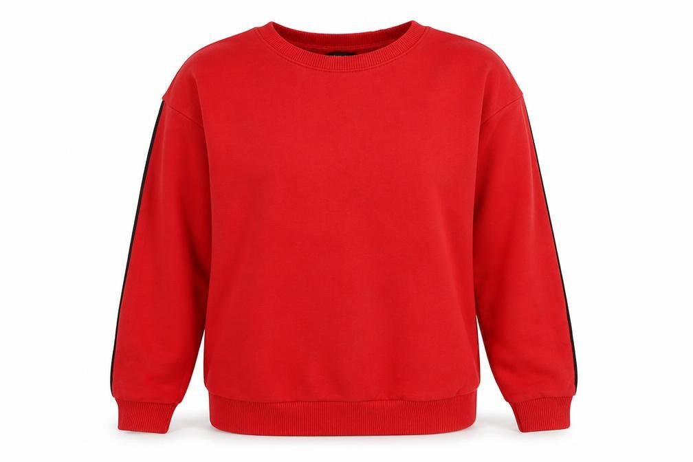 Front view of New Look women’s red cotton pullover sweatshirt, size UK 8