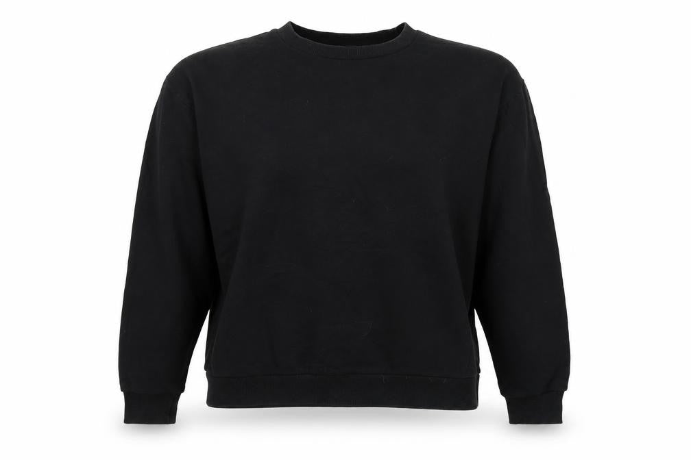Front view of ASOS women’s black cotton pullover sweatshirt, size UK 14