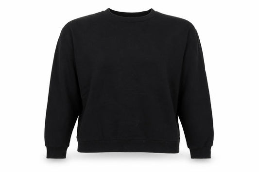 Front view of ASOS women’s black cotton pullover sweatshirt, size UK 14