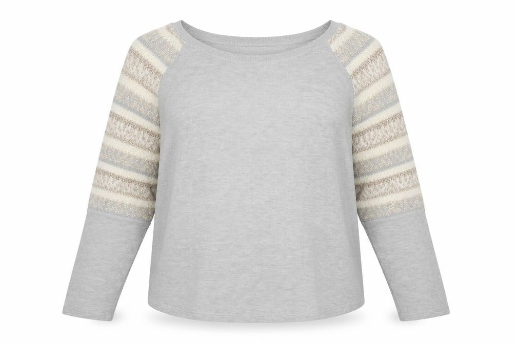 Front view of Marks & Spencer women’s grey crew neck cotton jumper, size UK 14