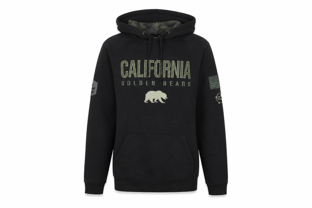 Front view of collosseum men’s black geometric cotton pullover hoodie, size M