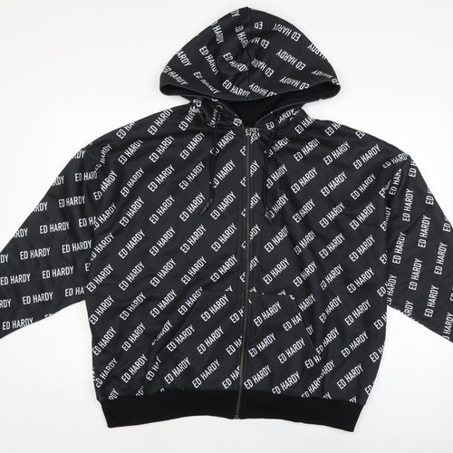 Ed Hardy Mens Black Polyester Full Zip Hoodie Size M - Check measurements.