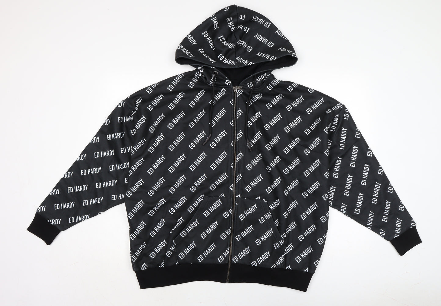 Ed Hardy Mens Black Polyester Full Zip Hoodie Size M - Check measurements.