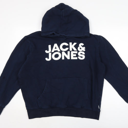 JACK & JONES Mens Blue Cotton Pullover Hoodie Size S